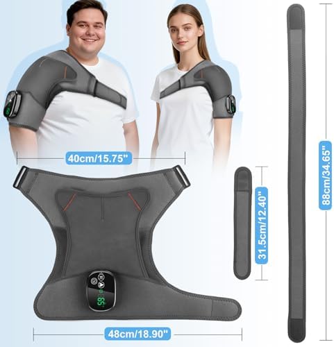 Shoulder Heating Pad with Massage for Rotator Cuff Cordless, Shoulder Massager for Pain Relief Deep Tissue, Heated Shoulder Wrap Brace for Men Women Frozen Shoulder