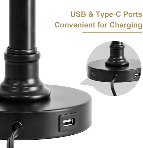 Oneach 19.5" Small Table Lamps Set of 2 for Living Room Bedroom, USB A+C
