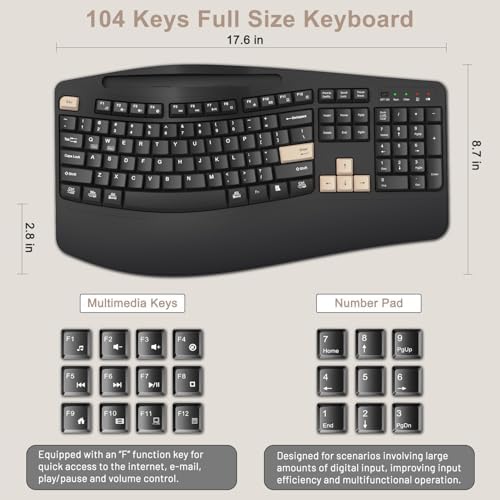 Wireless Keyboard and Mouse Combo, 2.4G Ergonomic Wave Keys(Latte Black)