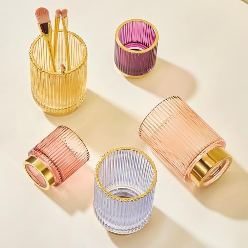Makeup Brush Holder Organizer,Toothbrush Holders,Desk Pen Pencil Holder,Multifunctional Vintage Glass Brush Cup(L/Gold/A3-7-US)