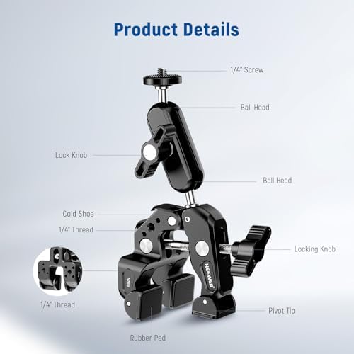 NEEWER Super Clamp with 3" Dual Ballhead Magic Arm Camera Phone Mount, ST88