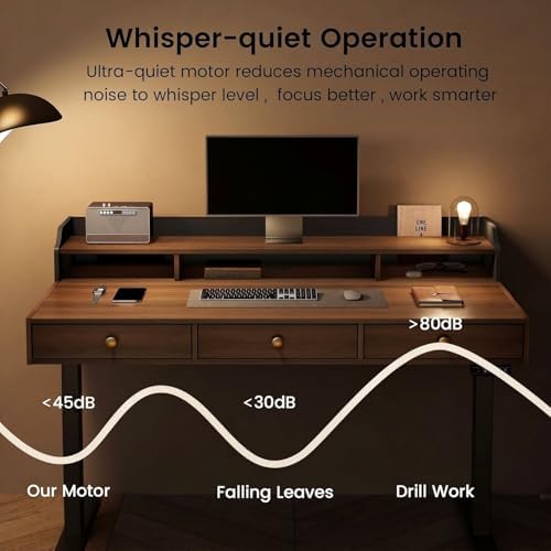 ModernMate Electric Standing Desk with 3 Drawers & Monitor Shelf