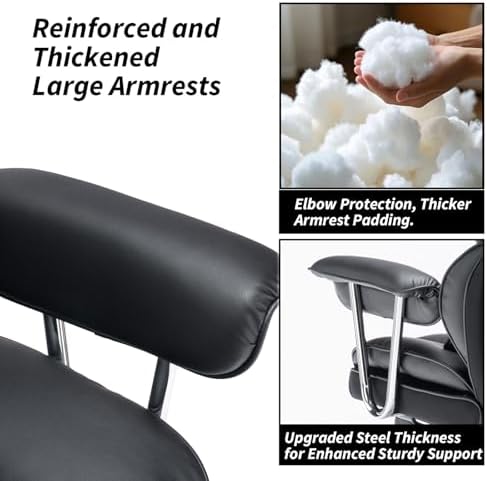 Efomao Big and Tall Office Chair 400lbs – High Back Executive Chair with Swivel Base, PU Leather Upholstery, Lumbar Pillow, Padded Armrests, and Rolling Wheels,Black Computer Chair