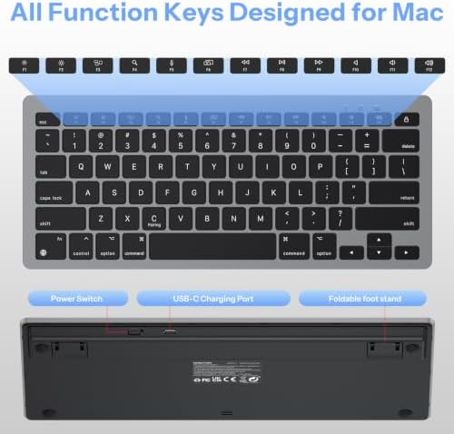 OMOTON Wireless Keyboard for Mac, USB-C Rechargeable, Bluetooth ONLY