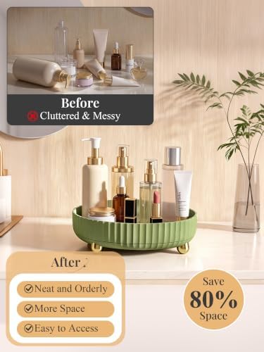 360 Rotating Makeup Organizer - Perfume Vanity Skincare Tray Green
