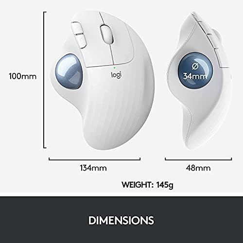 Logitech Ergo M575 Wireless Trackball Mouse, Easy Thumb Control, Precision and Smooth Tracking, Ergonomic Comfort Design, Windows/Mac, Bluetooth, USB - Off White (Renewed)