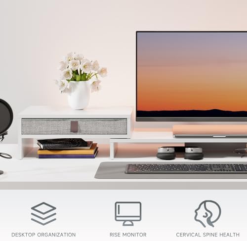 Fenge Triple Monitor Stand with Storage Drawer, Adjustable Length and Angle