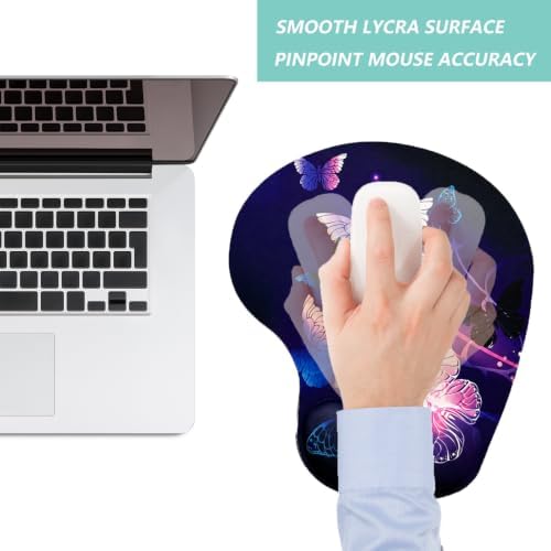 Mouse Pad with Wrist Support, Ergonomic Mouse Pads with Memory Foam Wrist Rest, Easy Typing Pain Relief, Comfortable Home Office Computer Wrist Support Pads for Working Studying Gaming, Butterfly