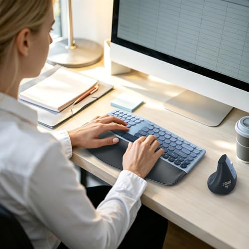 MOFII Wireless Ergonomic Keyboard and Mouse Combo, Split Curved Keyboard with Wrist Rest, Vertical Mouse, 2.4G, for PC Laptop Desktop Mac- Blue Gradient Colorful
