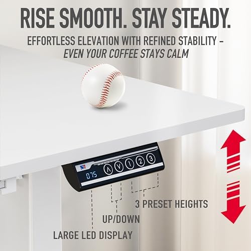 SHW 48-Inch Electric Height Adjustable Standing Desk w/Drawer, White