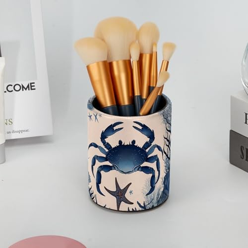 Vintage Crab Pen Holder Pencil Organizer Cute Pencil Cup Desk Decor Makeup Brush Holder PU Multifunctional Office Supplies for Home Classroom School