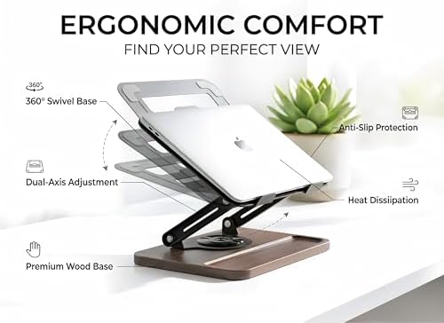 Laptop Stand for Desk,Adjustable Computer Stand with 360° Rotating Base,Foldable & Portable Laptop Stand,Ergonomic Laptop Riser for Collaborative Work,Fits up to 15.6" Notebooks/Laptops