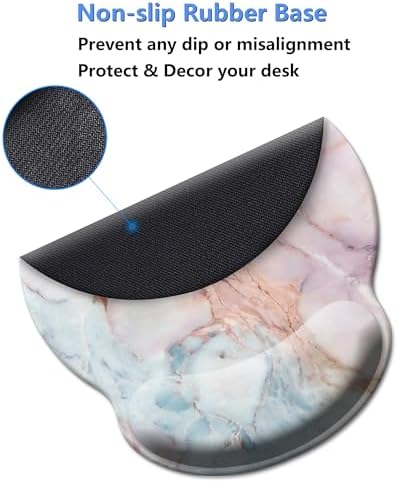 Mouse Pad Wrist Support,Ergonomic Mouse Pad with Wrist Rest,Comfortable Mousepad with Smooth Wrist Rest,Pain Relief Mouse Pads for Non-Slip Base,Computer,Laptop,Office & Home(Pink Marble)