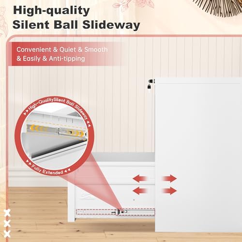 Superday Lateral File Cabinet 2 Drawer Metal File Cabinet with Lock, White Filing Cabinets for Home Office, Locking Filing Cabinets Hanging Files Letter/Legal/F4/A4