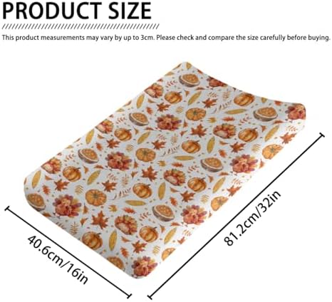 Watercolor Thanksgiving Turkey Pumpkin Corn Leaves Pattern Baby Changing Pad Cover, Unisex Fall Winter Holiday Nursery Diaper Changing Table Pad Mat Sheet for Boys Girls-16x32