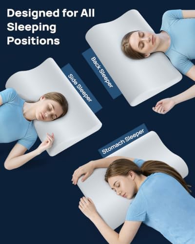 Releep Gel Memory Foam Pillow, Wave Contour Neck Support Pillow, Cooling Cervical Neck Pillow with Airflow Holes, Ergonomic Orthopedic Pillow for Side and Back Sleepers
