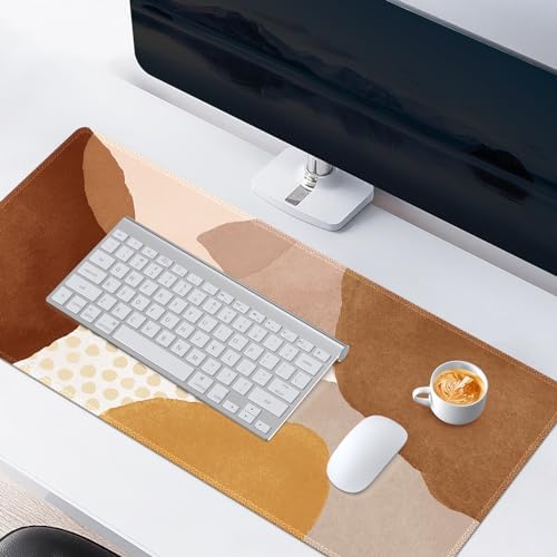 HAOCOO Boho Desk Mat, Large Keyboard Pad for Office, Orange & Brown