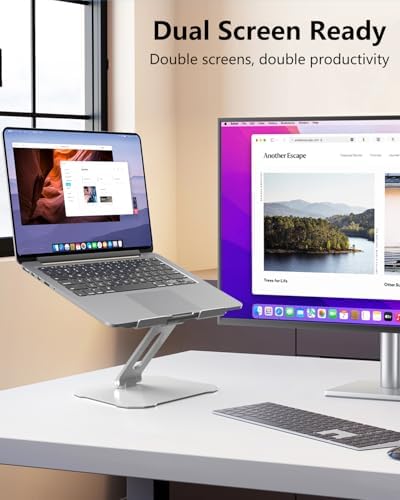 Laptop Stand for Desk, Ergonomic Adjustable Laptop Riser Holder, Foldable Portable Computer Notebook Stand Compatible with 10-16” MacBook Pro/Air, Dell, HP (Silver)