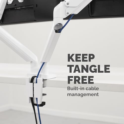 Fellowes Platinum Series Dual Monitor Arm for 40-Inch Monitors, Full Motion, 360° Rotation, VESA Mount with Grommet or Clamp, USB Ports, Ergonomic, White, 8056301