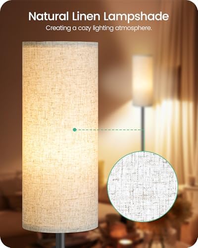 2 Pack Floor Lamp, Pole Lamp with Foot Switch, Modern Standing Lamp, Minimalist Freestanding Lamp (Bulb Not Included), for Living Room, Bedroom Office, Black and Beige, E16LDP205
