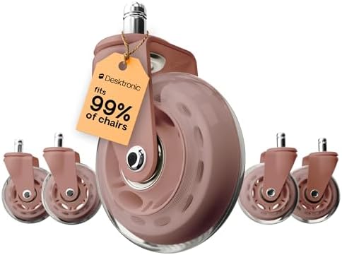 Desktronic Office Chair Caster Wheels Set of 5 — BIFMA Certified, 3X More Durable, Fits 99% of Chairs, No Chair Mat Needed, Safe for Hardwood, Tile & Carpet, 551 lbs Capacity (Pink)