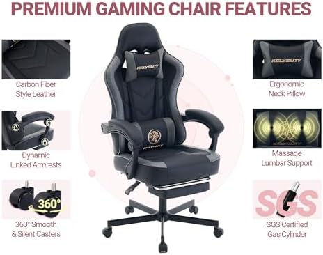 Mistpeople Gaming Chair, Ergonomic High Back Computer Chair with Footrest, Lumbar Support & Pocket Spring Cushion, Comfortable Swivel Home Office Desk Chair for Adults