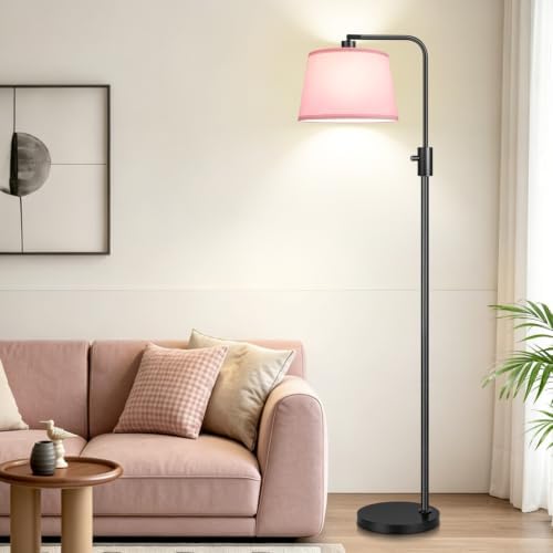 【Upgraded】 Dimmable Floor Lamp, 1000 Lumens LED Edison Bulb Included, Arc Black Floor Lamps for Living Room Modern Standing Lamp with Pink Shade, Tall Lamps for Living Room Bedroom Office Dining Room