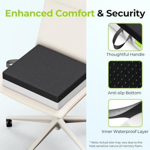 AUVON Ventilation Seat Cushion with Innovation Heat Dissipation Design, Wheelchair Cushion with Supportive Memory Foam, Waterproof & Anti-Slip Cover, Improve & Tailbone Comfort (Black, XX-Large)
