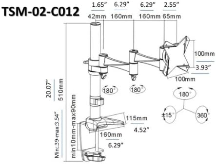 OSD Audio TSM-02-C012 Single Arm Extended Desk Mount for 13-inch to 23-inch Monitor