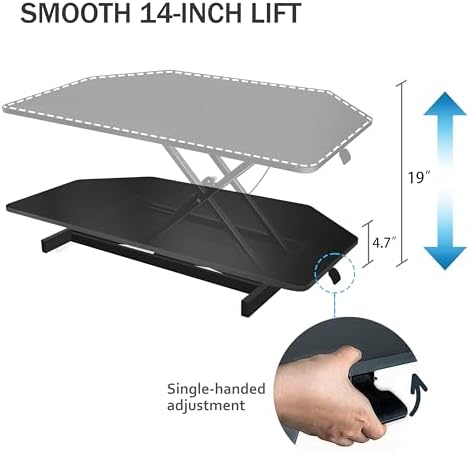 Aconcept 38 inch Black Corner Height Adjustable Standing Desk Converter, One-Click Sit to Stand up Desk Riser, Pre-Assembled for Dual Monitor and Laptop Workstation