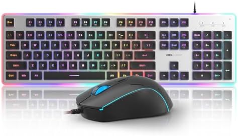 Camiysn Gaming Creamy Keyboard and Mouse, Black 104 Keys RGB and 6 Speed RGB Mouse Combo, Pudding Keycaps Silent Computer Keyboard for Computer/PC/Laptop/Mac/Windows/Office