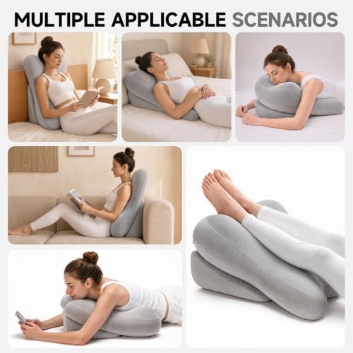 24” Back Pillow with Adjustable Headrest, 2-in-1 Ergonomic Dual-Layer Wedge Backrest for Sitting/Reclining, Lumbar & Neck Support, Bed, Sofa & Floor, Reading, TV, Lounging & Gaming