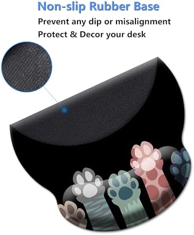 Mouse Pad Wrist Support,Ergonomic Mouse Pad with Wrist Rest,Comfortable Mousepad with Smooth Wrist Rest,Pain Relief Mouse Pads for Non-Slip Base,Computer,Laptop,Office & Home(Colorful Cat Paws)