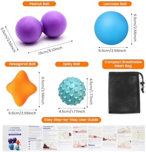 Massage Ball Set with Peanut, Lacrosse, Spiky & Trigger Point Therapy Balls