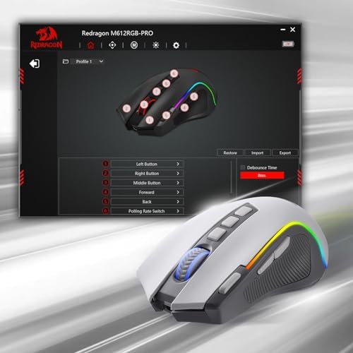 Redragon M612 Wireless RGB Optical Gaming Mouse 8000 DPI Remapping Keys