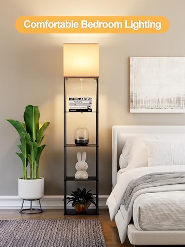 Large Floor Lamp with Shelves, 5-Tier Tall Floor lamp with for Living Room, Shelf Floor Lamp with 3 CCT LED Bulb, Corner Display Standing Column Lamp, Etagere Organizer Tower Nightstand for Bedroom