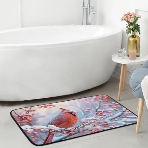 Kitchen Mats, Christmas Cardinal Kitchen Rugs, Cushioned Anti Fatigue Kitchen Mats, Non-Slip Standing Desk Mat, Absorbent Kitchen Rug for Floor, Kitchen, Office, Sink, 20"×39"