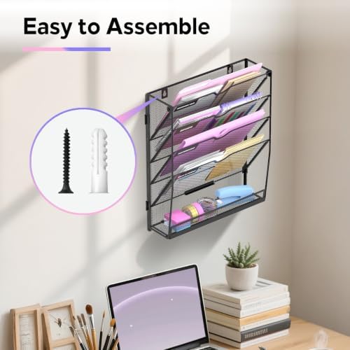 SUPEASY 5-Tier Wall File Organizer with Base, Wall Mounted File Holder