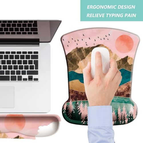Keyboard Wrist Rest Pad Mouse Pad with Wrist Support Set of 3, Gaming Mousepad with Non-Slip Rubber Base, Ergonomic Memory Foam Mouse Cushion Support for Home Office Laptop Computer, Sunrise