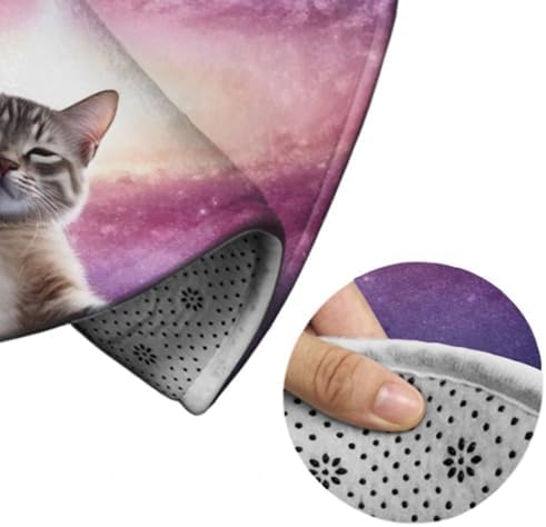 Women's Large Home Decor Mat, Soft Round Yoga Carpet, Non Slip Machine Washable Home Office Circle Rug Funny Space Cat