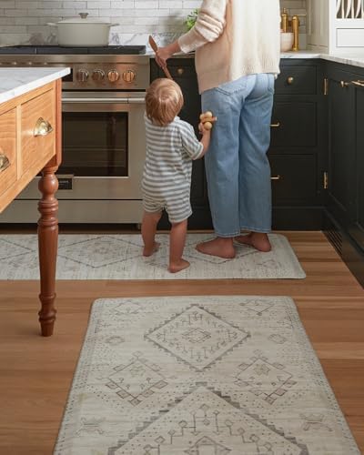 House of Noa Nama Standing Mat – Anti-Fatigue Kitchen Mats for Floor, Cushioned & Non-Slip Kitchen Comfort Mat for Standing, Thick Foam Anti-Fatigue Mat for Kitchen & Workspaces, Ula Calico 22" x 54"