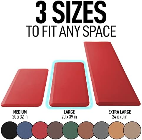 Zulay Home Large 20 x 39 Inch Anti Fatigue Floor Mat - 3/4 Inch Thick Cushioned Kitchen Mats for Standing - Comfortable Padded Floor Mats for Standing Work Desk - Memory Foam Kitchen Mat - Red