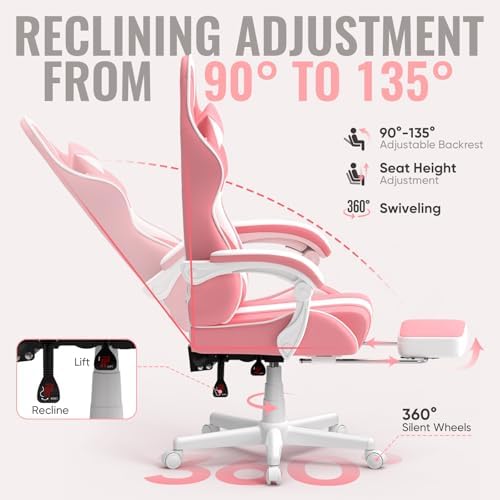 Ferghana Gaming Chairs, Ergonomic Racing Style PC Game Computer Chair with Headrest Lumbar Support Adjustable Recliner PU Leather Video Computer Chair(Pink)
