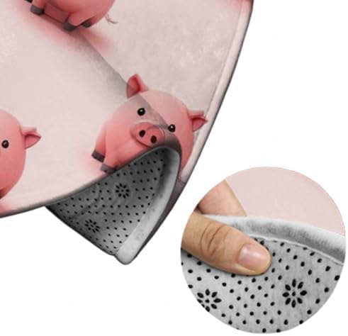 Men's Large Home Decor Mat, Soft Round Yoga Carpet, Non Slip Machine Washable Home Office Circle Rug Pink Pig