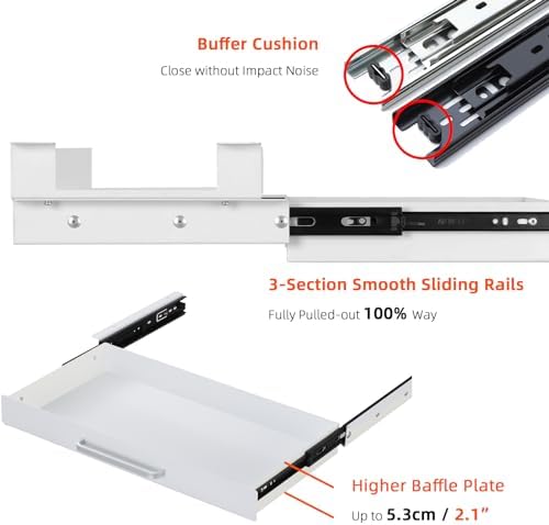 Under Desk Drawer 21" with 4 Divider Trays, Storage Drawer Organizer