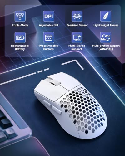 Redragon M725 Honeycomb Shell Gaming Mouse Wireless Lightweight 49g -White