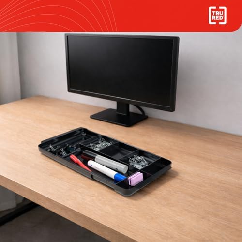 TRU RED Expandable Plastic Drawer Organizer, 7-Compartment, Black