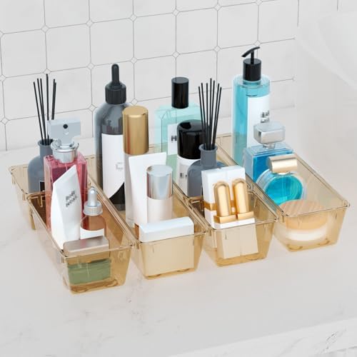 6 Pack Clear Drawer Organizer Set, Drawer Storage Trays, Storage Bins