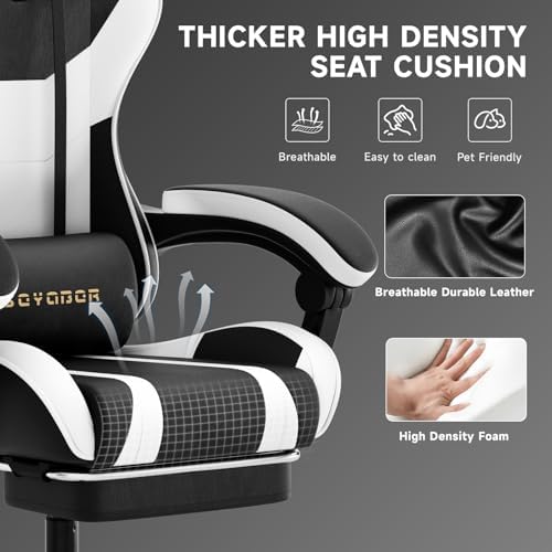 Ergonomic Gaming Chair,A Versatile 3-in-1 Video Game Chair for Work, Study, and Gaming,Features an Adjustable Backrest, Footrest, and Linked Armrests Office Chair for Adults,Blackwhite