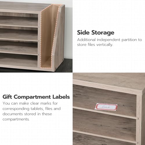 HOOBRO Mail Sorter, Literature Organizer with Adjustable Shelves, Paper Organizer for Office, Home, Wood Countertop Mail Sorter, File Holders, Magazines, Greige BG41WF01N1